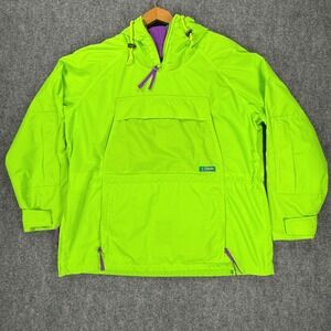 Columbia Neon Yellow Green Anorak Men's Large Hooded Nylon Pullover Streetwear